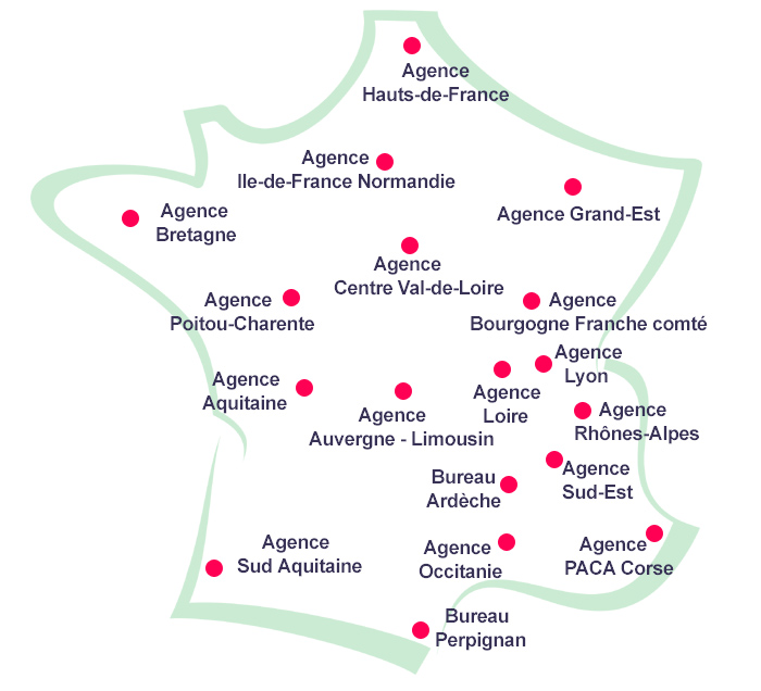 Carte des agences et zones correspondantes